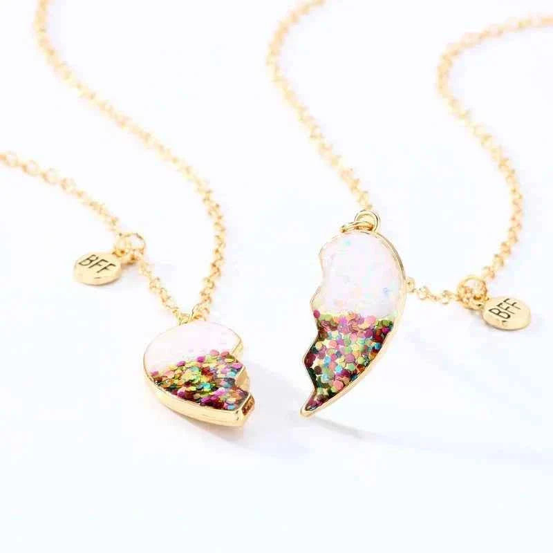 Cute 2 Pcs BFF Necklace Heart Pendant Best Friend Necklace Fashion Couple Chain Necklace Children Friendship Jewelry