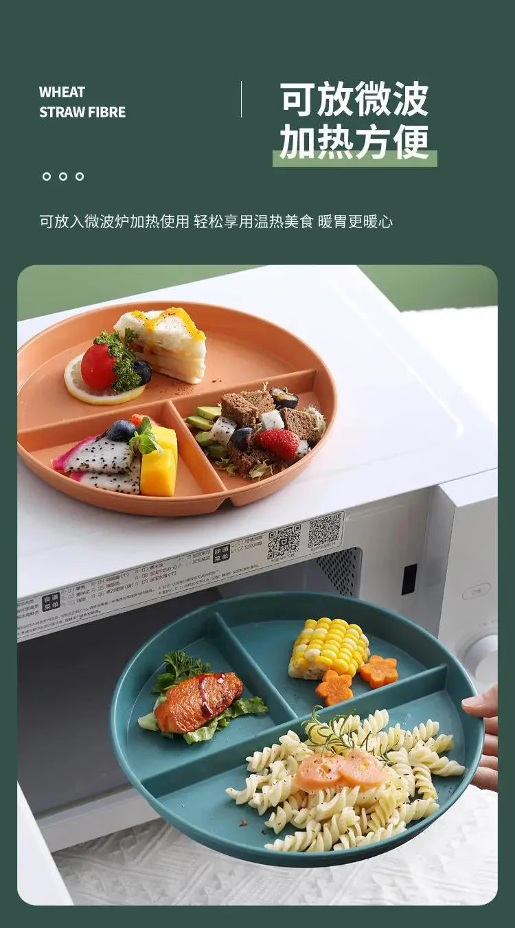 23cm Sub-grid Plate Fat-reducing Sub-plate Children's Tableware Three-grid Rice Plate Separated Dessert Breakfast Plate Kitchen