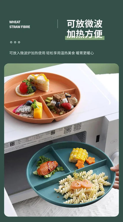23cm Sub-grid Plate Fat-reducing Sub-plate Children's Tableware Three-grid Rice Plate Separated Dessert Breakfast Plate Kitchen
