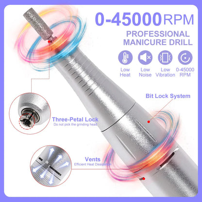45000RPM Professional Nail Drill Machine Rechargeable Low Noise Electric Nail Drill Sander File for Manicure Gel  Polish Tool