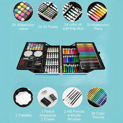 Art Supplies, 145 Pack Painting Drawing Art Kit , Deluxe Double Layers Art Set Crafts, Colored Pencils, Oil Pastels, Watercolor