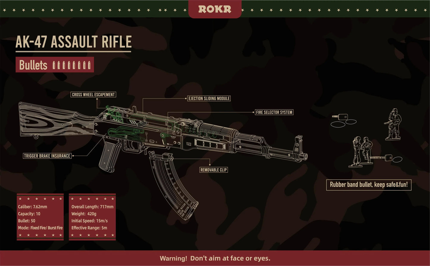 Robotime Rokr Automatic Rifle AK47 3D Wooden Gun Funny DIY Building Block Toys for Kids Adults Justice Guard Wooden PuzzleLQ901