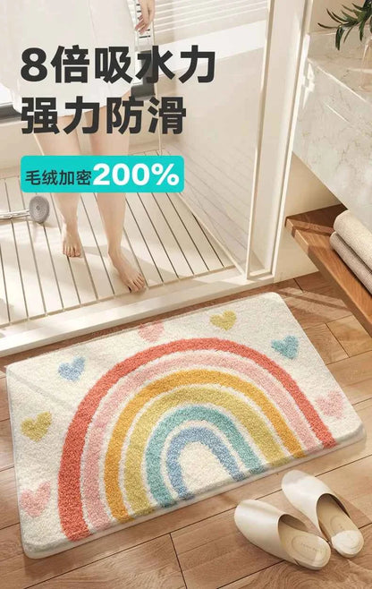 Bathroom Mat, Absorbent Anti Slip, Dirt Resistant Door Mat for Bathroom Entrance,Foot Mat, Flocking, Wave Shaped,Home Decoration
