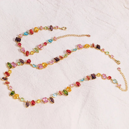 Brand 18K Gold Plated New Luxury Colourful Crystal Zircon Necklace For Women Fashion Party Jewelry Accessories Ladies Jewellery