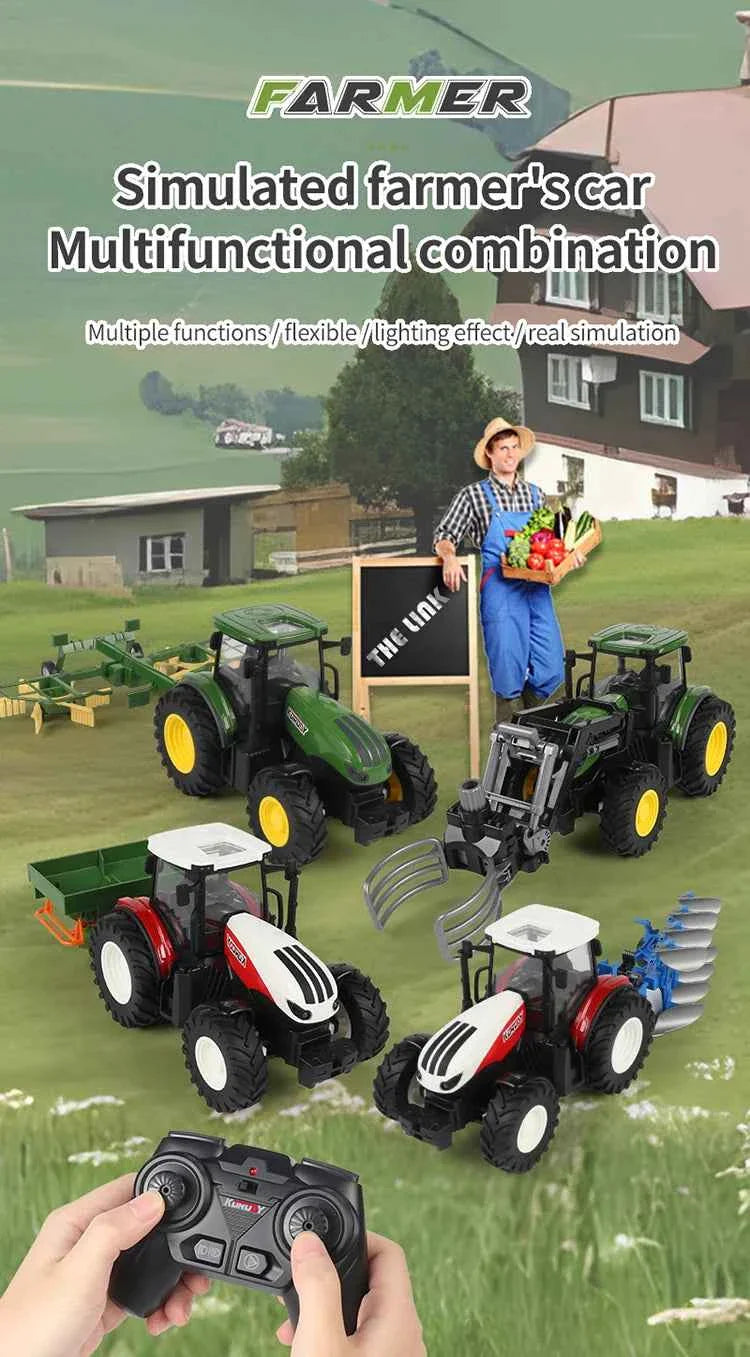 RC Farm Tractors Car 1/24 Radio Controlled Cars and Trucks 2.4G with Light Simulated Engineering Truck Model Toys for Children