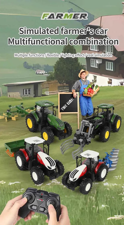 RC Farm Tractors Car 1/24 Radio Controlled Cars and Trucks 2.4G with Light Simulated Engineering Truck Model Toys for Children