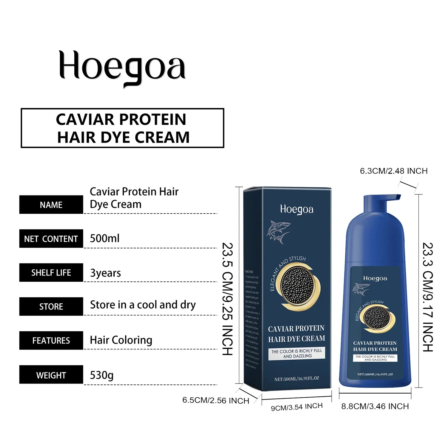 Caviar Protein Hair Dye Shampoo Gray White Hair Color Treatment Smoothing Nourishing Fast Natural Herbal Color Hair Cream 500ml