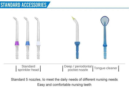 10 levels 20-120PSI Oral Irrigator Power water Floss, Dental Irrigator Hygiene Water Flosser with 5 nozzles