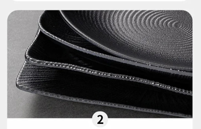 Pretty Black Melamine Plates Steak Barbecue Trays for Meal Vegetables Fruit Western Dinner Dishes Beautiful Tableware Decoration