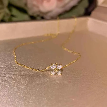 New Stainless Steel Zircon Necklaces for Women 18K Gold Plated Four Leaf Grass Collar Chain Necklace Luxury Jewelry Gift