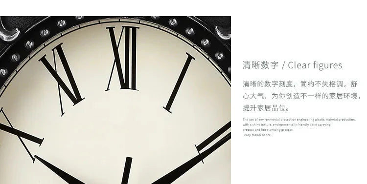14" Vintage European Court elegance classical Style Wall Clock with Electroplated Black Gold/Silver & Roman Numerals for bedroom