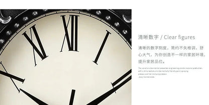 14" Vintage European Court elegance classical Style Wall Clock with Electroplated Black Gold/Silver & Roman Numerals for bedroom