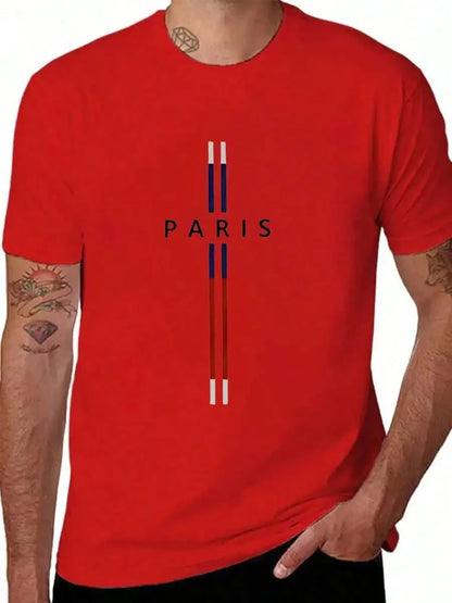 Parisian Style Men's Pure Cotton Casual T-Shirt, Simple and Stylish Crew Neck Short Sleeve T-Shirt for Everyday Wear