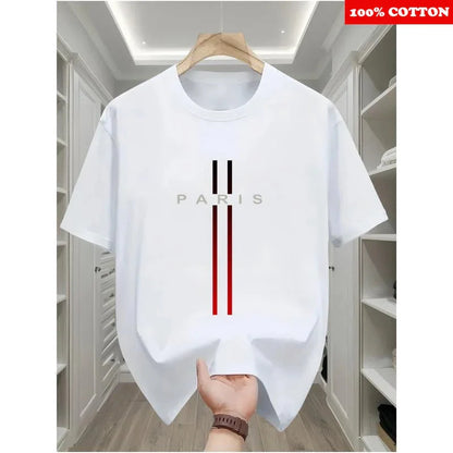 Fashion Paris Print T-shirt Men's Summer New 2025 New 100% Cotton Neck Short Short Sleeve Tee Gym Casual comfort Sports Top Men