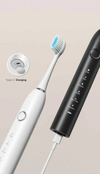 6 Modes Electric Sonic Toothbrush USB Rechargeable for Adults Ultrasonic Tootbrush with 4/8 Replacement Heads Smart Timer IPX7
