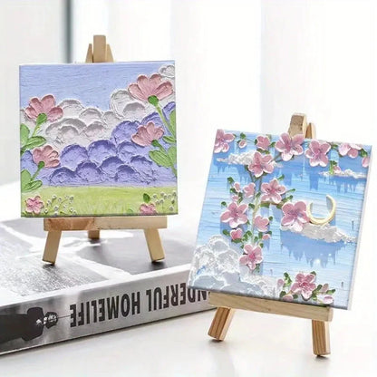 1 set of painting kit, 1 drawing board, 1 easel, 2 pens, 6 colors of paint, 1 palette, mini drawing board, acrylic paint