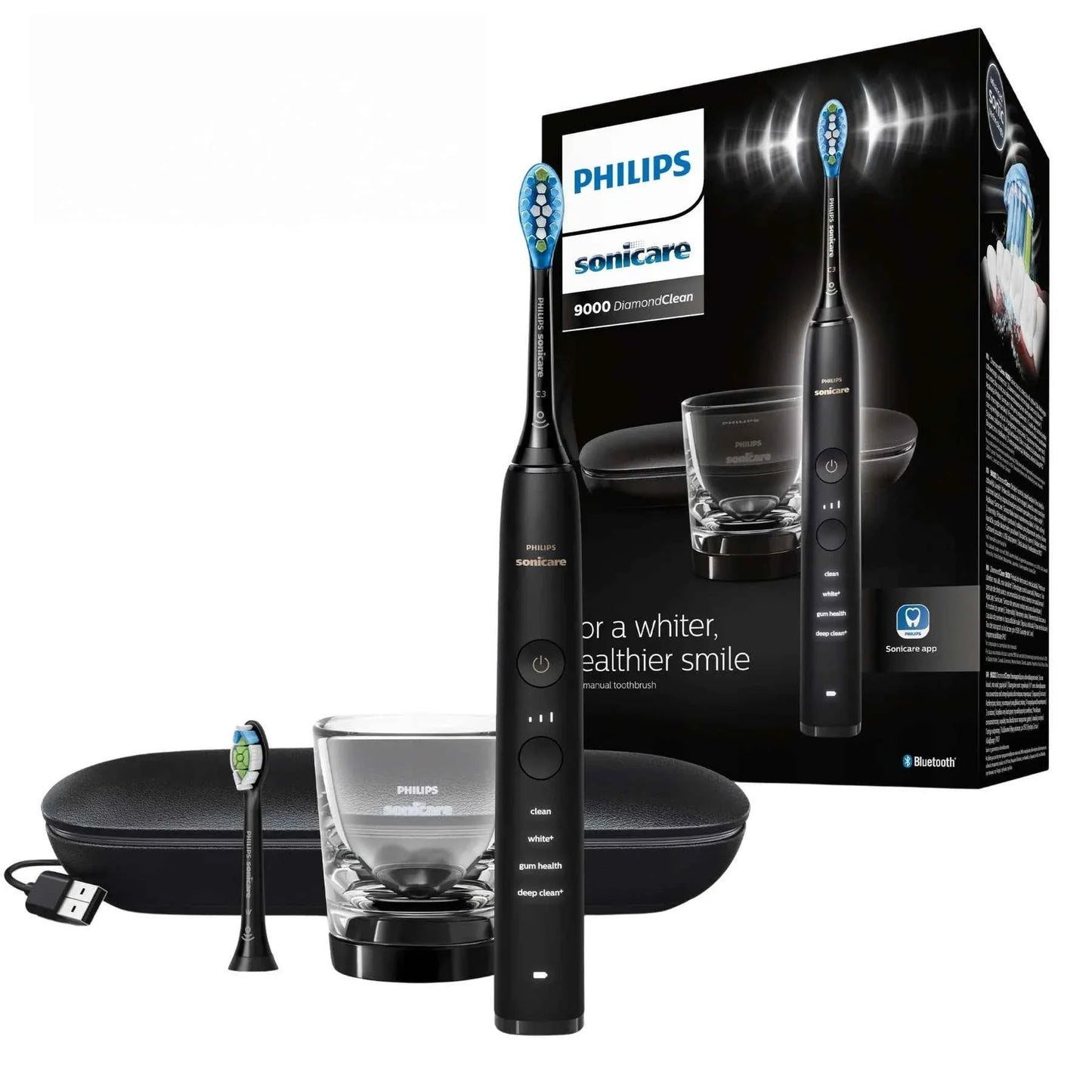 Philips Electric toothbrush Sonicare DiamondClean 9000 HX9912, Bluetooth enabled,Equipped with one W2 and one C3 brush head