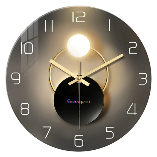Light Luxury Simple Light and Shadow Flat Pattern Tempered Glass Wall Clock Living Room Bedroom Kitchen Home Decoration Wall Clock Silent Quartz Clock Holiday Gift 12 Inches 14 Inches 16inch (Without Batteries)