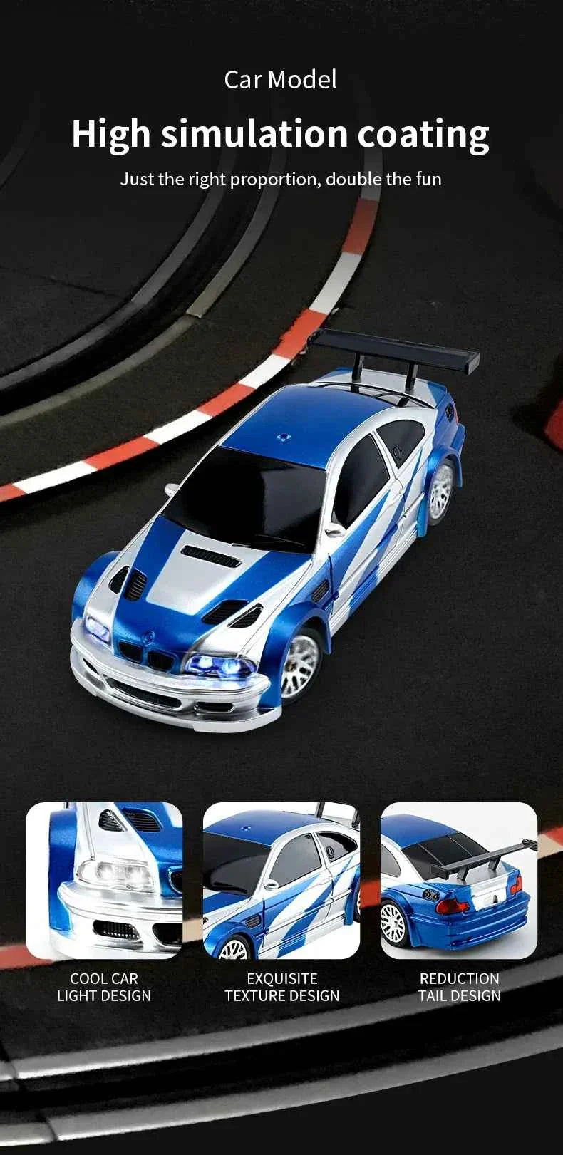 RTR RC Dift Race Car 1/43 Scale 4WD Gyro Four-wheel Drive Radio Control High Speed Model 2.4G Racing Drifting Cars Gifts Toys
