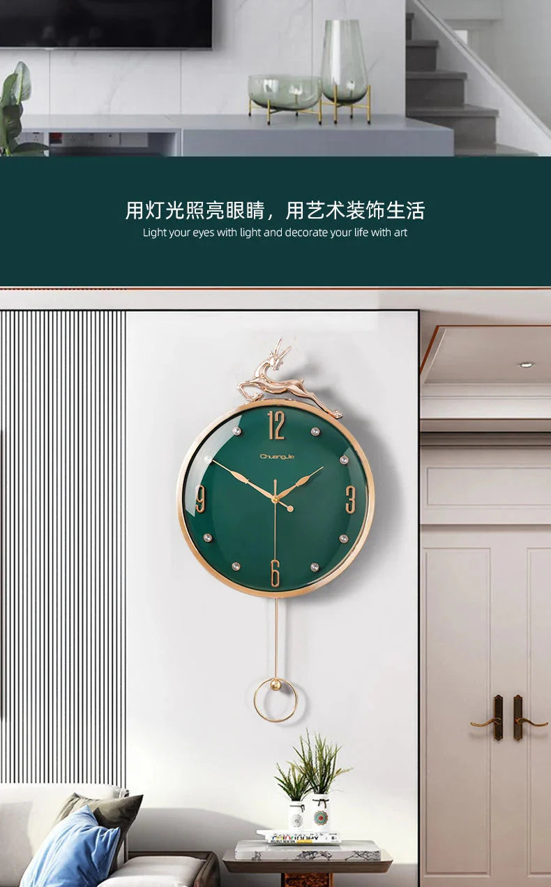 13 Inch Auspicious Deer Wall Clock Nordic Brief Design Living Room Decoration Kitchen Mute Clocks Art Wall Watch Home Decor NEW