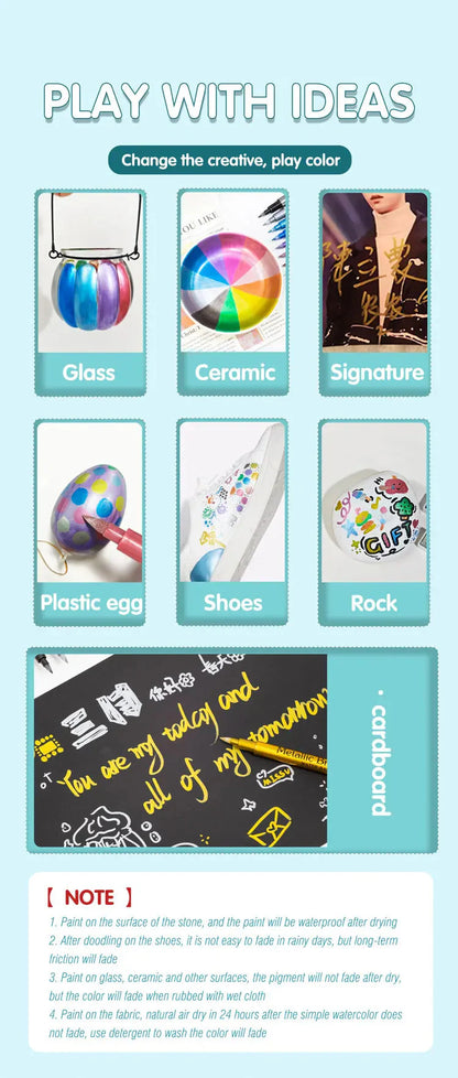 12 Colors Brush Metallic Paint Markers Pens for Rock Painting Stone Ceramic Wood Fabric Pebbles Scrapbook Journals Photo Albums