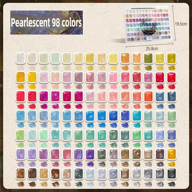 12/98/150/180 Colors Pearl Solid Water Color Paint Set Portable Professional Watercolor Painting School Art Supplies Stationery