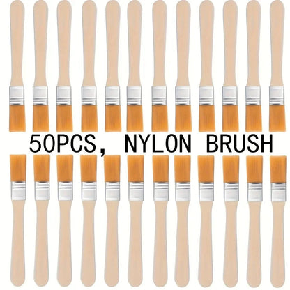 50pcs Nylon Paint Brushes with Wooden Handles, 5-Inch, Yellow Bristles, Ideal for Wall, Door, Cabinet, Furniture, Fence Painting