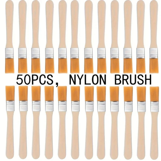 50pcs Nylon Paint Brushes with Wooden Handles, 5-Inch, Yellow Bristles, Ideal for Wall, Door, Cabinet, Furniture, Fence Painting