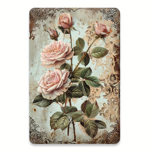 Vintage Rose Aluminum Metal Wall Art Sign - 8x12 Inch Decorative Piece for Home, Cafe, Bar & Restaurant Decor