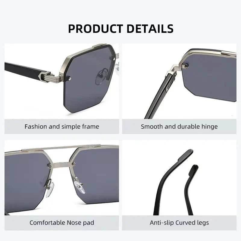Men's Metal Sunglasses Square Half Frame Rice Nails Casual Trend Glasses Personality Retro Fashion Outdoor Sports Eyeglasses