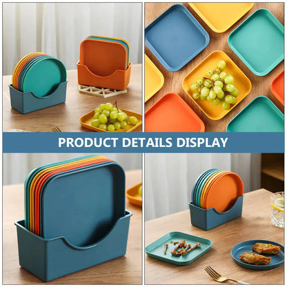 8Pcs Plastic Snack Plates Square Storage Dishes Multipurpose Dessert Fruit Food Dish Tabletop Trash Serving Tray