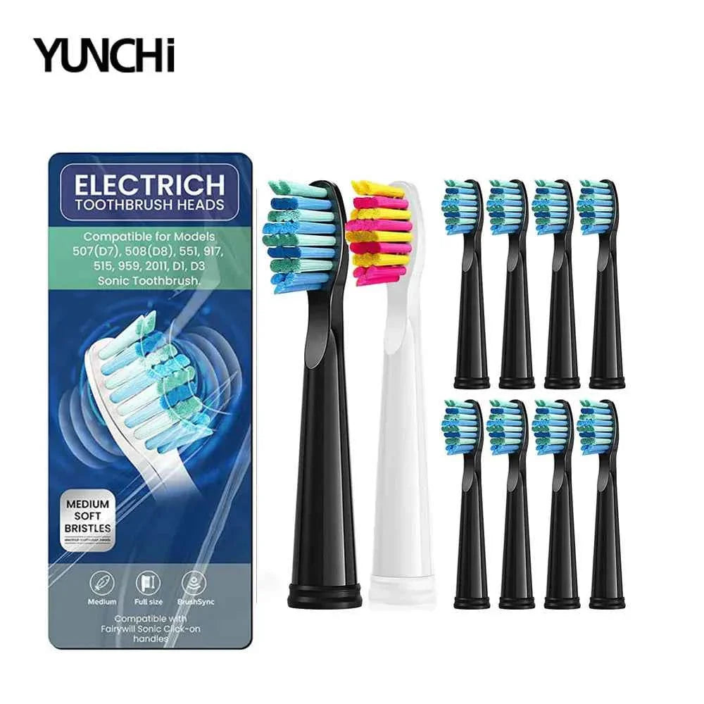 Premium Replacement Toothbrush Heads for Fairywill & Seago - Du Pont Bristles - Compatible with FW-507/508/D1/D3/D7