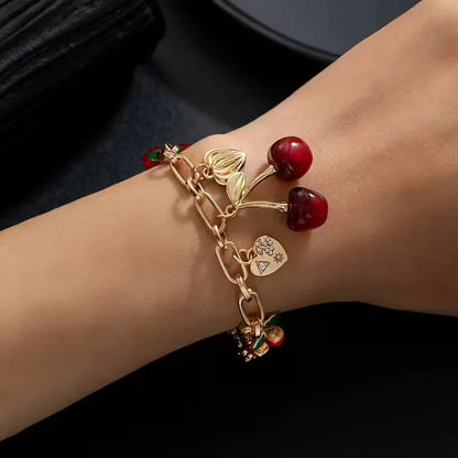 Cherry Jewelry (Ring/Bracelet Optional) - Gold Tone Crystal Charm Adjustable Cute Y2K Jewelry Accessory Daily Party Holiday Gift