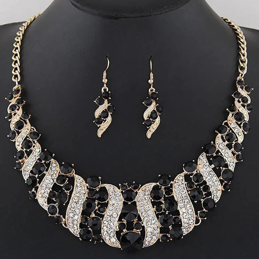 Romantic 2 Pieces/set Wedding Jewelry Set Shiny Crystal Bridal Jewelry Set Ladies Necklace Earrings