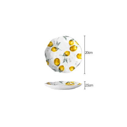 European Ceramic Plate Creative Rural Style Breakfast Bread Plate Hand Drawn Lemon Desktop Fruit Salad Plates Kitchen Tableware