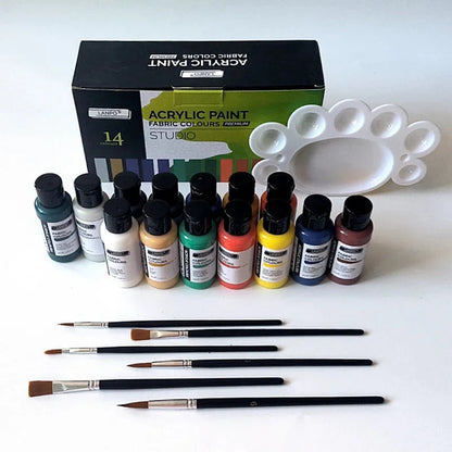 14-color /60ml paint set, beginner's art supplies for painting and doodling, paint palette, brush combination
