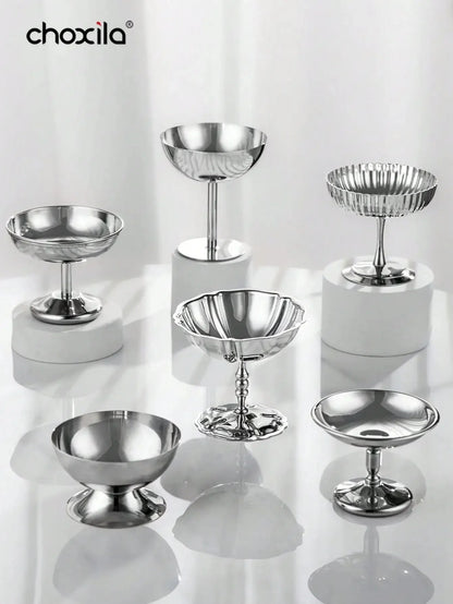 1pc Dessert Plate, Vegetable Bowl, Stainless Steel Ice Cream Cup, Tall Cup, Afternoon Tea Pudding Dessert Cup Cute Plates