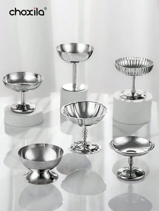 1pc Dessert Plate, Vegetable Bowl, Stainless Steel Ice Cream Cup, Tall Cup, Afternoon Tea Pudding Dessert Cup Cute Plates