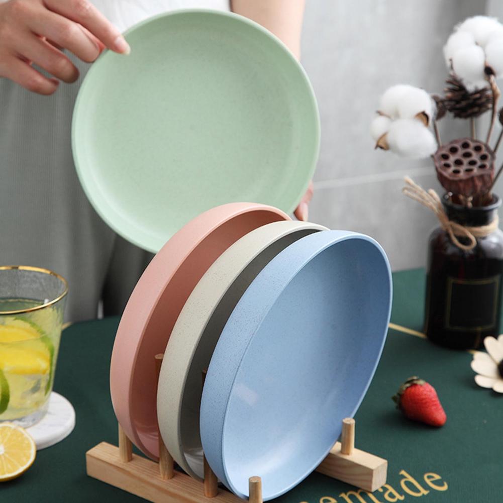 Wheat Fiber Plate Microwave Plastic Plates Dinner Plate BPA Free Food Grade Round Shape Food Dish Fruit Salad Dish Kitchen Plate
