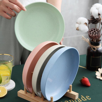 Wheat Fiber Plate Microwave Plastic Plates Dinner Plate BPA Free Food Grade Round Shape Food Dish Fruit Salad Dish Kitchen Plate