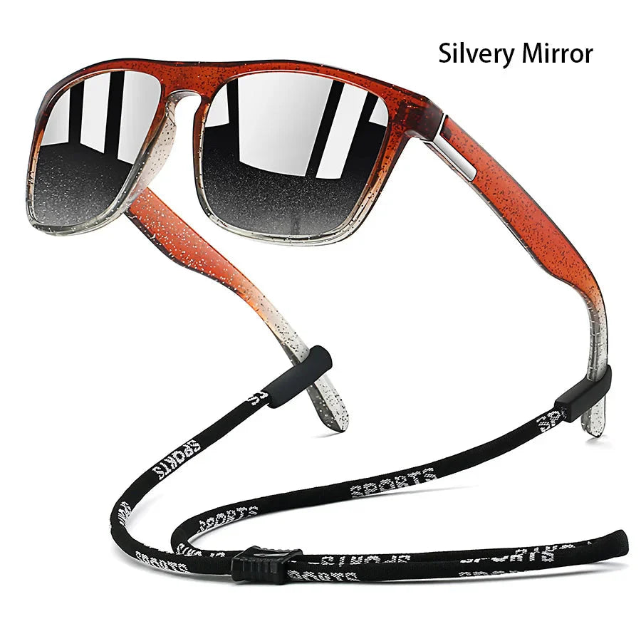 Sunglasses with Chain for Men and Women, Classic Square, Driving, Fishing, Colorful, Lightweight, Outdoor Safety Goggles