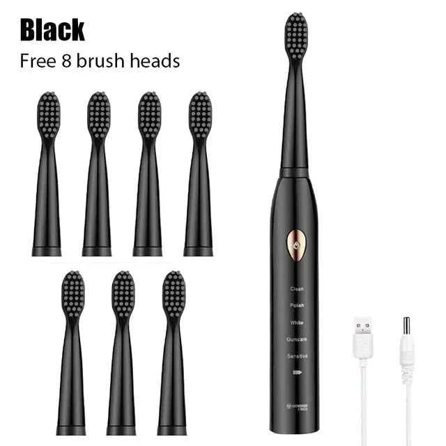 Sonic Electric Toothbrush For Adult Black White Whitening Timer Soft Hair IPX7 Waterproof 5-gear Mode USB Charging Teeth Brush