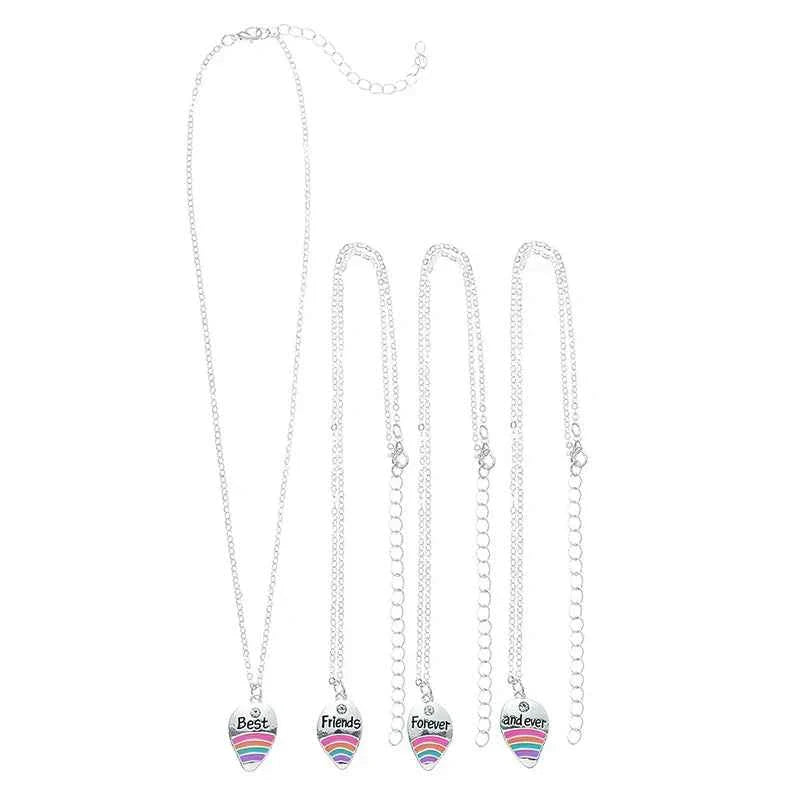 4Pcs/set Best Friends Forever And Ever Rainbow Pendant BFF Necklace Good Friends Friendship Jewelry Gift for Girls