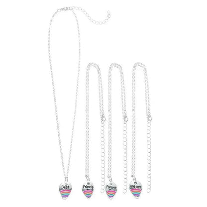 4Pcs/set Best Friends Forever And Ever Rainbow Pendant BFF Necklace Good Friends Friendship Jewelry Gift for Girls