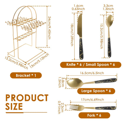 24-Piece Stainless Steel Silverware Set with Vertical Hanging Storage Rack - Mirror Polished Flatware