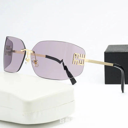 Curved One-Piece Sunglasses, Frameless Square Cut-Edge Design, UV400 Protection, Women's High-End Street Style