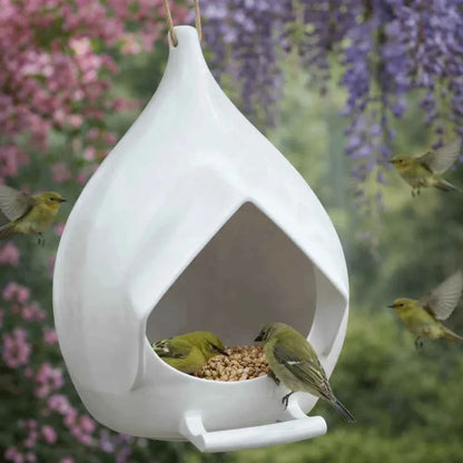 House Shape Waterproof Hanging Bird Feeder Rainproof Large Capacity Hummingbird Feeder with Stand Birds Food Catcher Outdoor