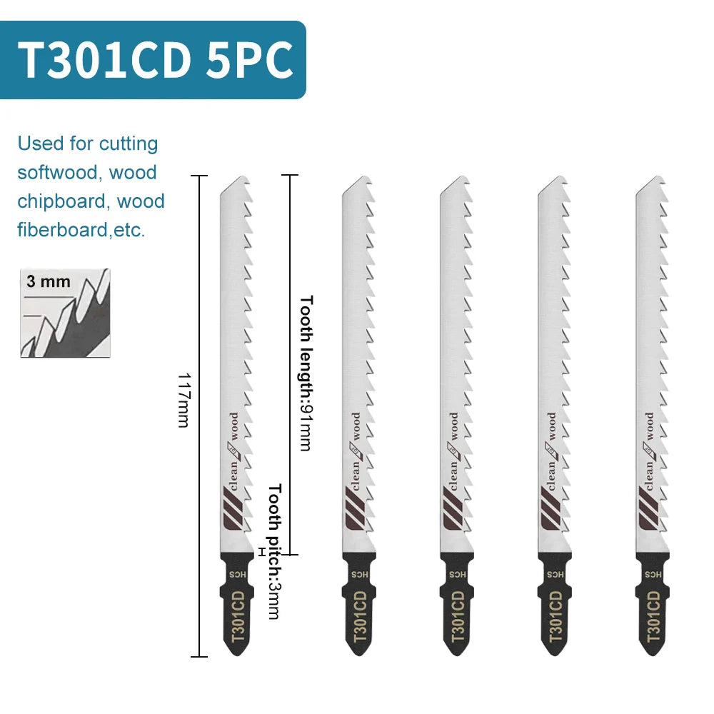 Premium T-Shank Jigsaw Blade Set - Multi-Material Cutting Kit for Wood, Plastic, and Metal - Compatible with Bosch/DEWALT/Makita