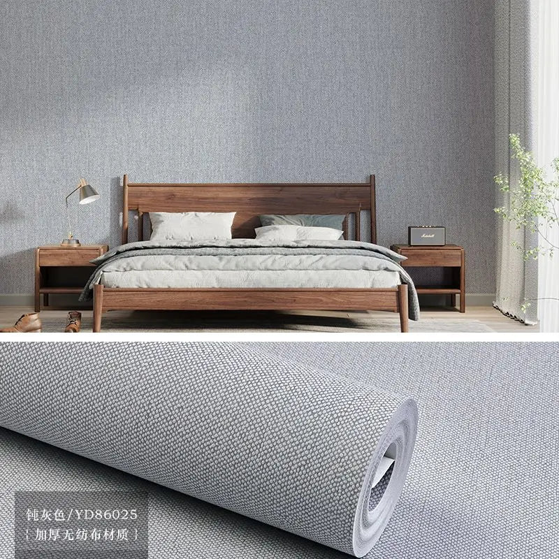 Modern Nordic Linen Textured Wallpaper – Eco-Friendly Non-Woven Solid Color Wall Covering