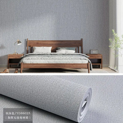 Modern Nordic Linen Textured Wallpaper – Eco-Friendly Non-Woven Solid Color Wall Covering